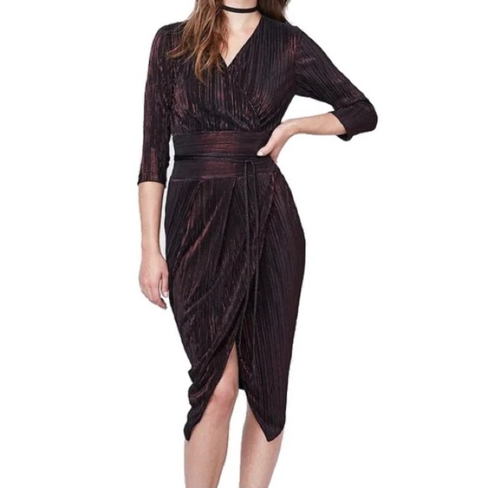 Racheal Roy Metallic Ribbed Faux Wrap Dress
